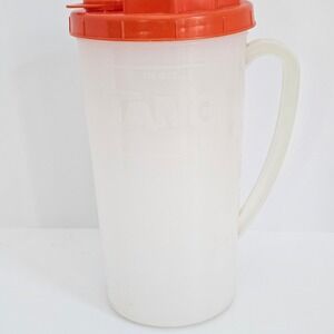 Vintage Tang Brand Plastic Pitcher with Orange Lid 1 1/2 Qt Measuring